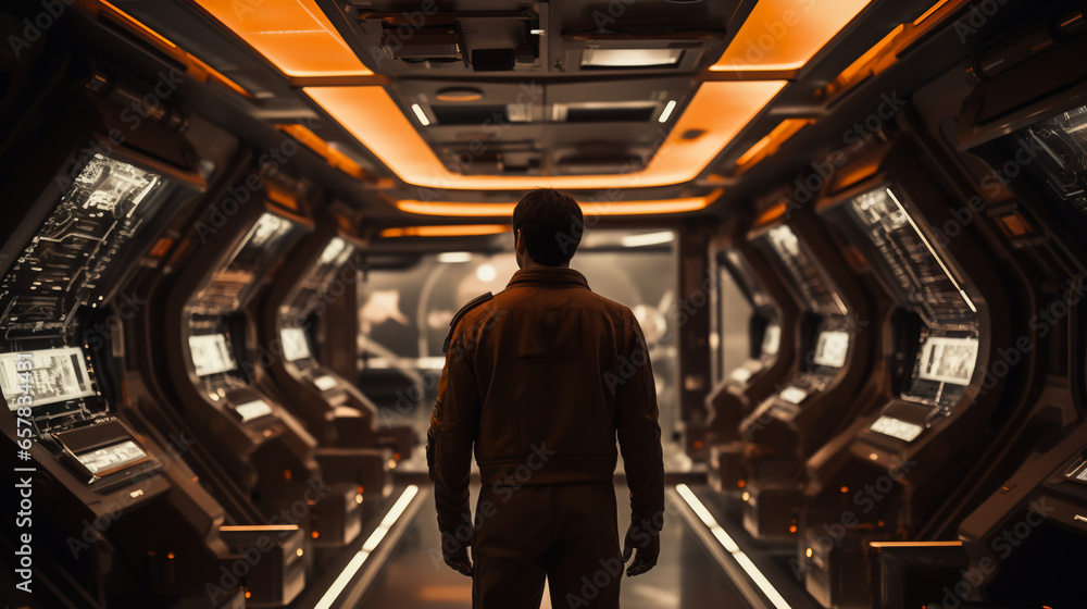 Poster astronaut inside a spaceship. future technologies. interplanetary travel. ai generative