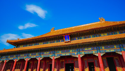 View of the Forbidden City on a sunny day in Beijing, China.  - 657834459