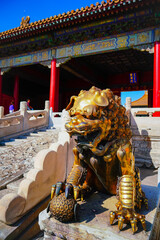 View of the Forbidden City on a sunny day in Beijing, China.  - 657834868