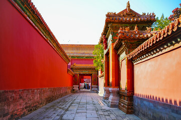 View of the Forbidden City on a sunny day in Beijing, China.  - 657835010