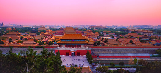 View of the Forbidden City at sunset in Beijing, China. - 657835498