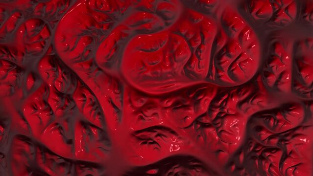 Abstract 3d red colored motion background. Concept alien surface animation.