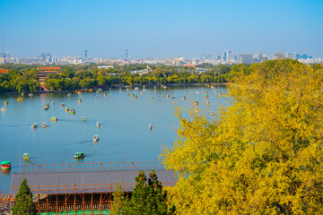 View of the Beihai lake in Beihai Park in Beijing, China in autumn.
on a sunny day.
- 657836091