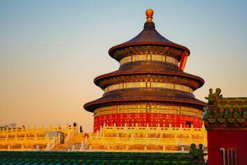 View of the Temple of Heaven in Beijing, China at sunset. - 657836223