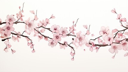  a branch with pink flowers on it against a white background.  generative ai