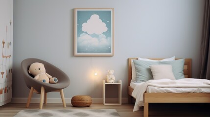  a child's bedroom with a teddy bear in a chair.  generative ai