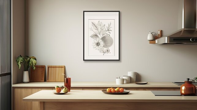  a picture of a kitchen with a bowl of fruit on the counter.  generative ai