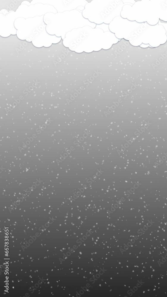 Poster illustrated clouds with snowfall sky vertical copy space loop animation.