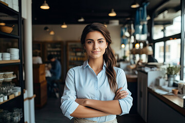 Portrait of successful small business owner standing proudly and looking at camera. - obrazy, fototapety, plakaty