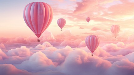 Obraz premium a group of hot air balloons flying through a cloudy sky. generative ai