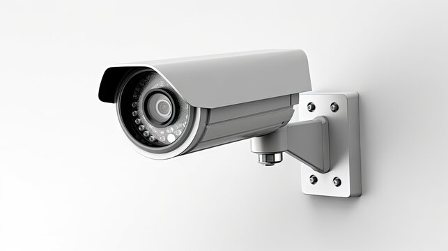  a security camera mounted on a wall with a white background.  generative ai