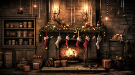 A stocking hangs carefully by the chimney in a festive living room.