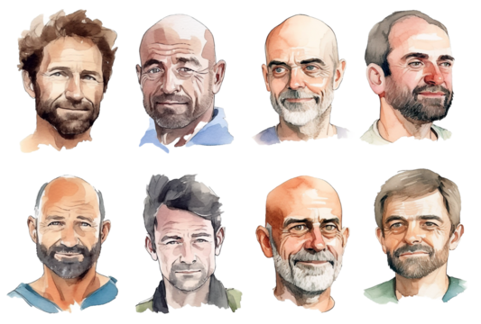 Set of man portraits, icons. Old generation, hansom men.