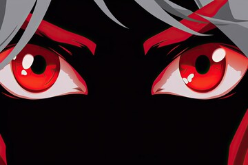 Manga. The face of a cartoon character with red eyes. Anime, Japanese style