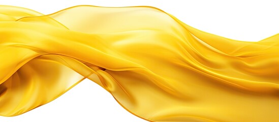 Yellow transparent fabric flying on white background with a smooth texture