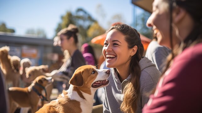 Pet adoption event where families interact.