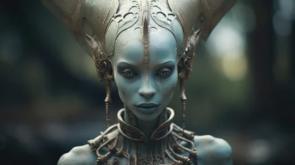 Fotobehang Extraterrestial alien queen, space invader female character, surreal woman concept © AdamantiumStock