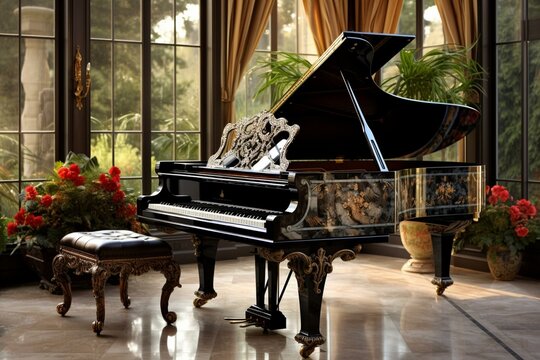 Elegant piano in indoor setting. Generative AI