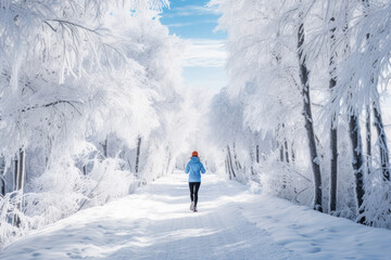 Runner jogging on a scenic snow-covered trail