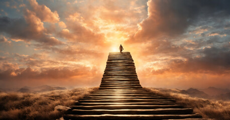 Beautiful Sunset Lanscape stairway to heaven, copy space, spiritual 