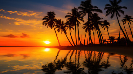 Obraz premium Golden Horizons: Embracing Sunset Serenity on the Beach | Generative AI