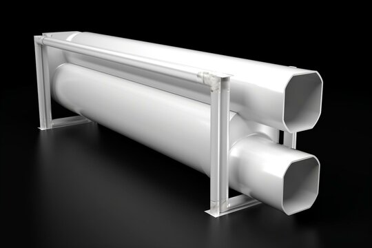 A white isolated rectangular metal pipe. 3D rendering. Generative AI