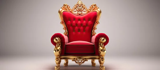 Fotobehang Golden royal armchair Red throne alone on white Red rug © AkuAku