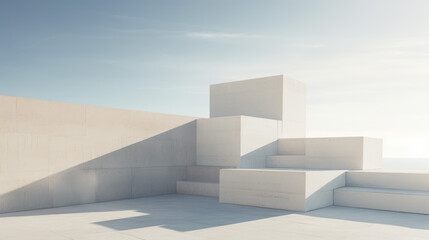 Modern concrete geometrical blocks scene, showroom concept, product podium display background 