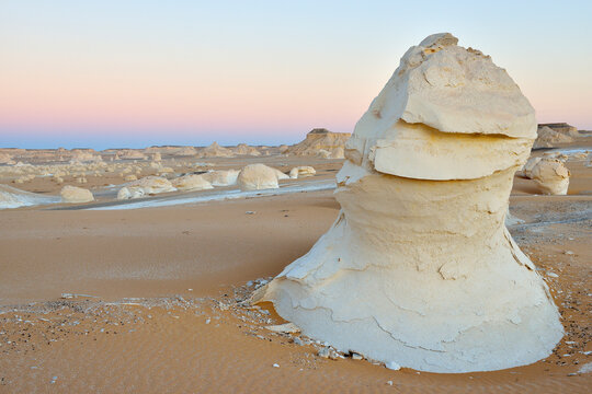 Rock Formations at Dusk in White Desert, Libyan Desert, Sahara Desert, New Valley Governorate, Egypt