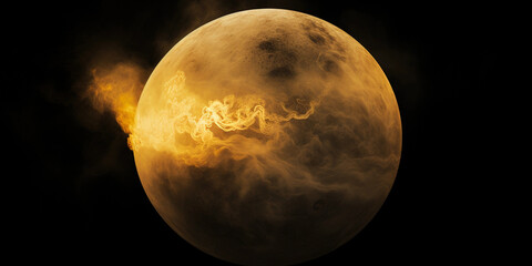 Venus with sulfuric acid clouds, dramatic yellowish atmosphere