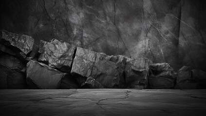 Black white rock stone mountain grunge background. 