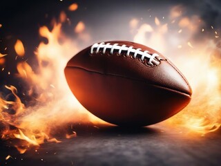 Burning football ball enveloped in fire flame. Generative AI