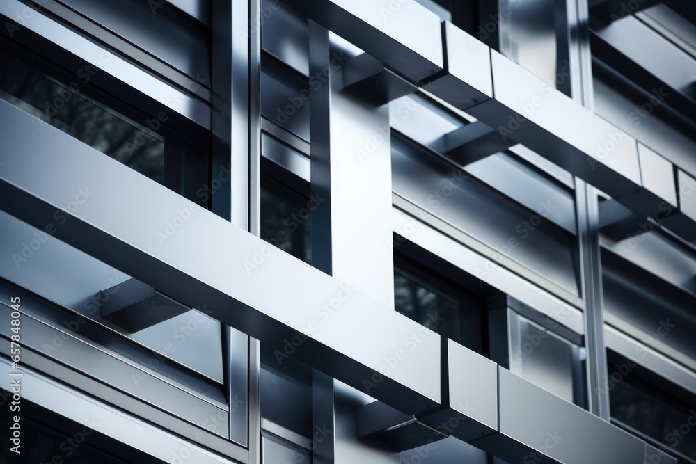 Poster A detailed view of a building showcasing its numerous windows. This image can be used to depict architecture, urban development, or construction projects.