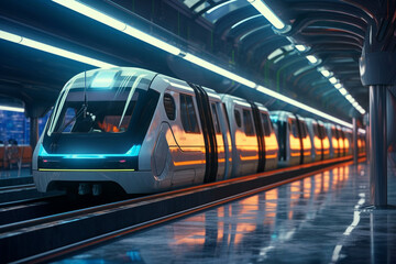 Illustration of futuristic metro car on station