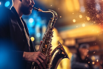 Talant man play on saxophone - 657848493