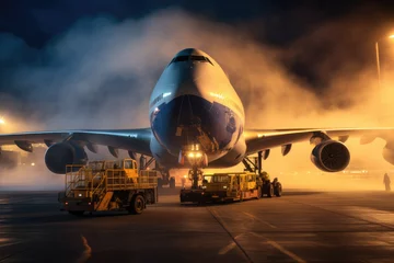 Fotobehang Cargo plane being loaded or unloaded with freight at a bustling airport © thejokercze
