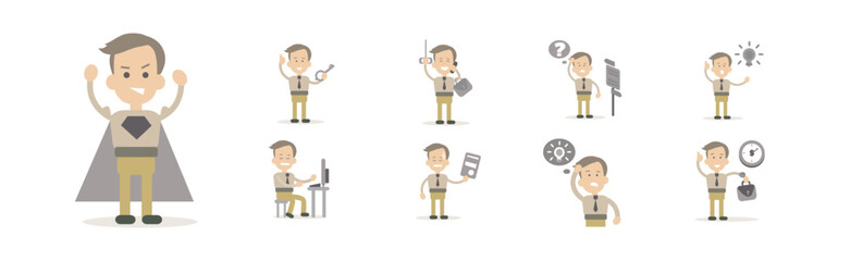 Business Man Leader Achieving Goals Icon Vector Set