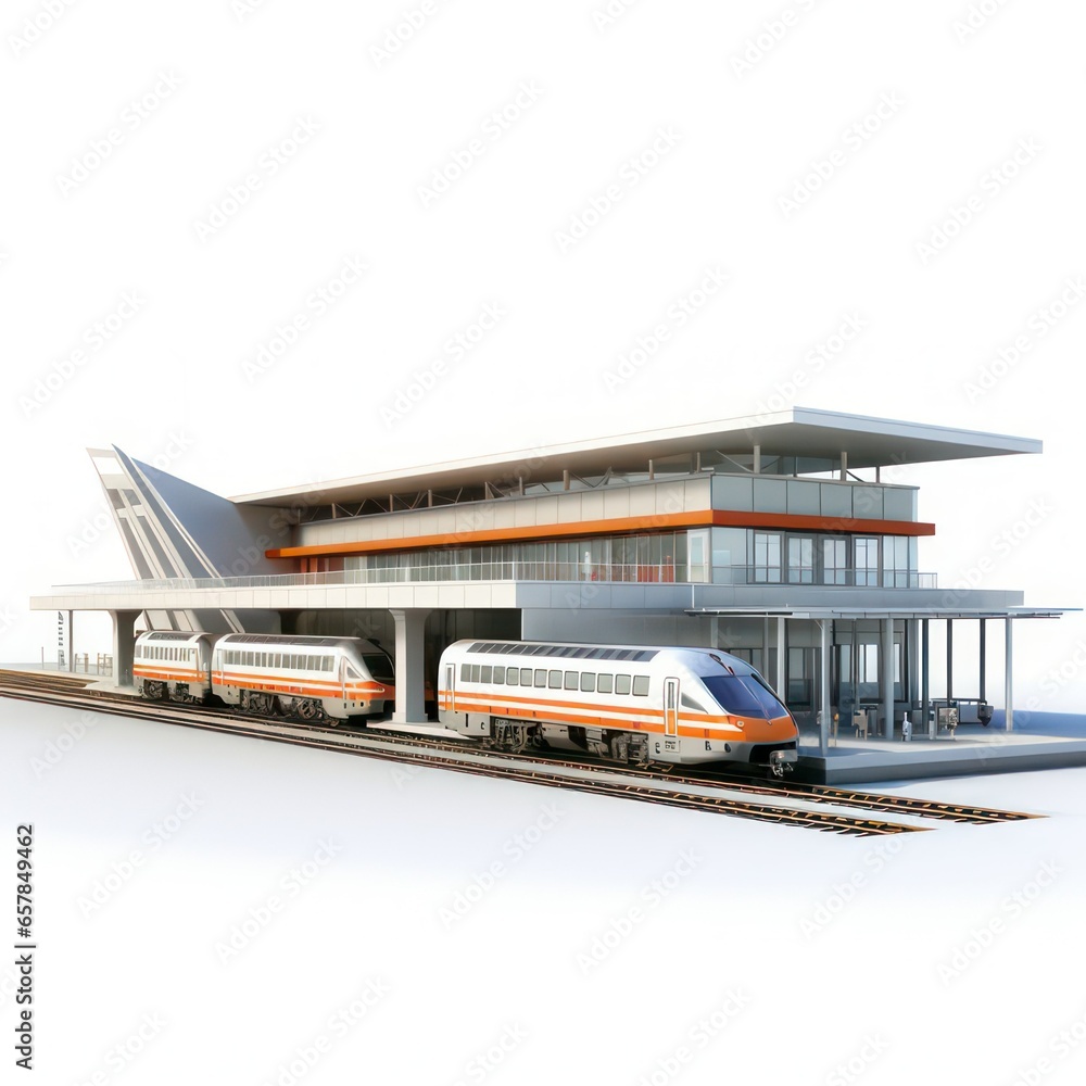 Poster modern train station isolated on white created with generative ai