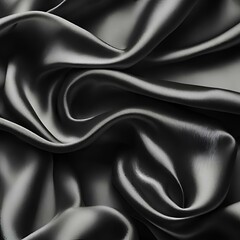 Black elegant background. Silk satin fabric with nice folds. Beautiful black background with wavy lines. Copy space.
