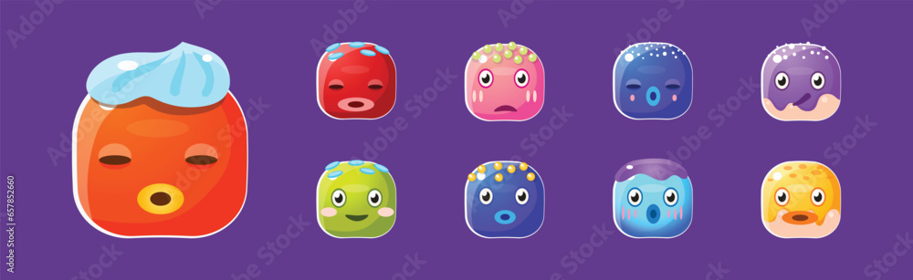 Aufkleber funny colorful square faces for game design vector set