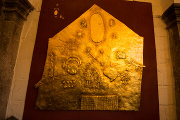 Inca Gold plate with a diagram of the principal elements of the Inca religion at the Sun Temple, Coricancha Museum; Cuzco, Peru