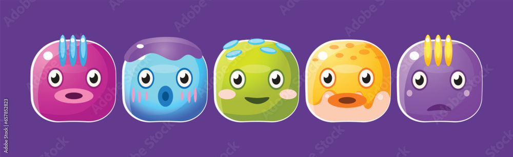 Aufkleber funny colorful square faces for game design vector set