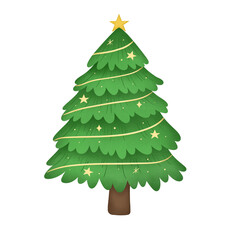 Christmas tree isolated clipart illustration on transparent background. Winter seasonal holidays stars pine fir celebration new year decoration party element artwork digital painting 