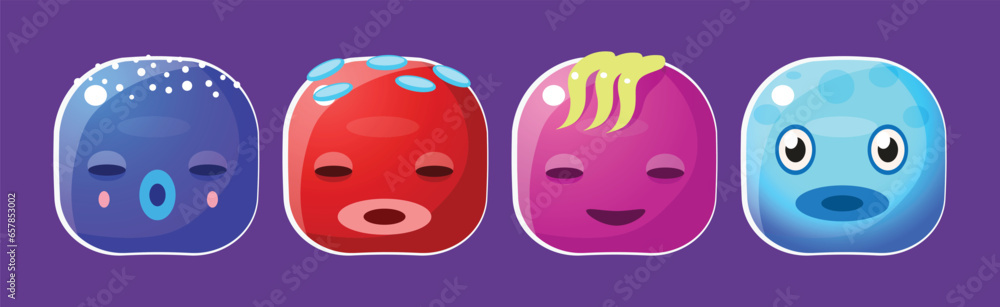 Aufkleber funny colorful square faces for game design vector set