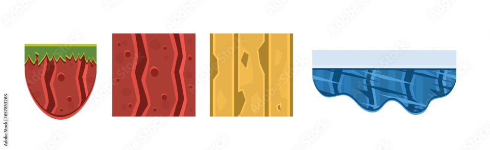 Poster soil layers and different game platform vector set