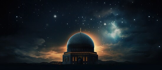 Nighttime view of the starry sky above an ancient mosque s dome - Powered by Adobe