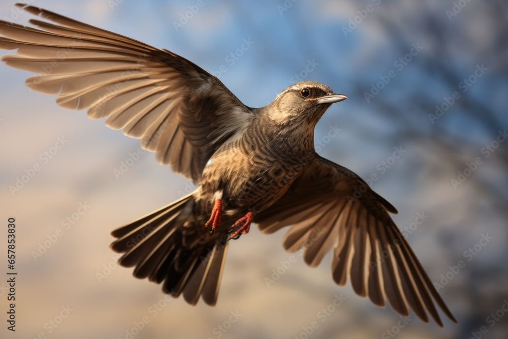 Poster a bird soaring through the sky with its wings spread. suitable for various uses.
