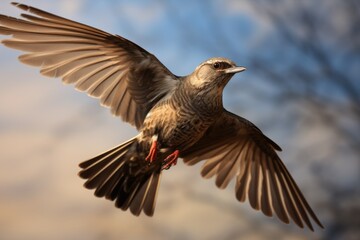 Obraz premium A bird soaring through the sky with its wings spread. Suitable for various uses.