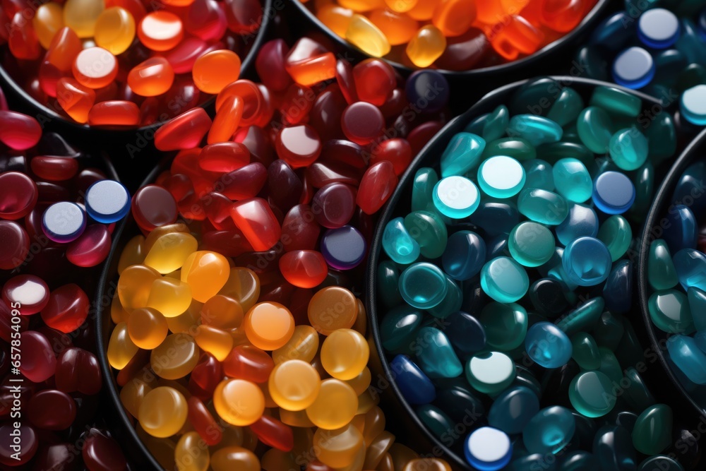 Poster a close-up view of a variety of different colored beads. this image can be used for crafting, jewelr