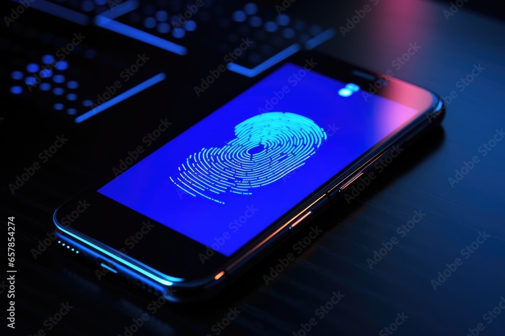 Poster a cell phone with a clear fingerprint on the screen. this image can be used to illustrate privacy co